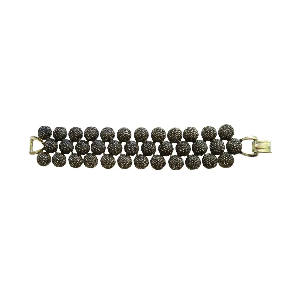 Vintage Gold‎ Tone Textured Half Bead Bracelet Women Fashion Jewelry